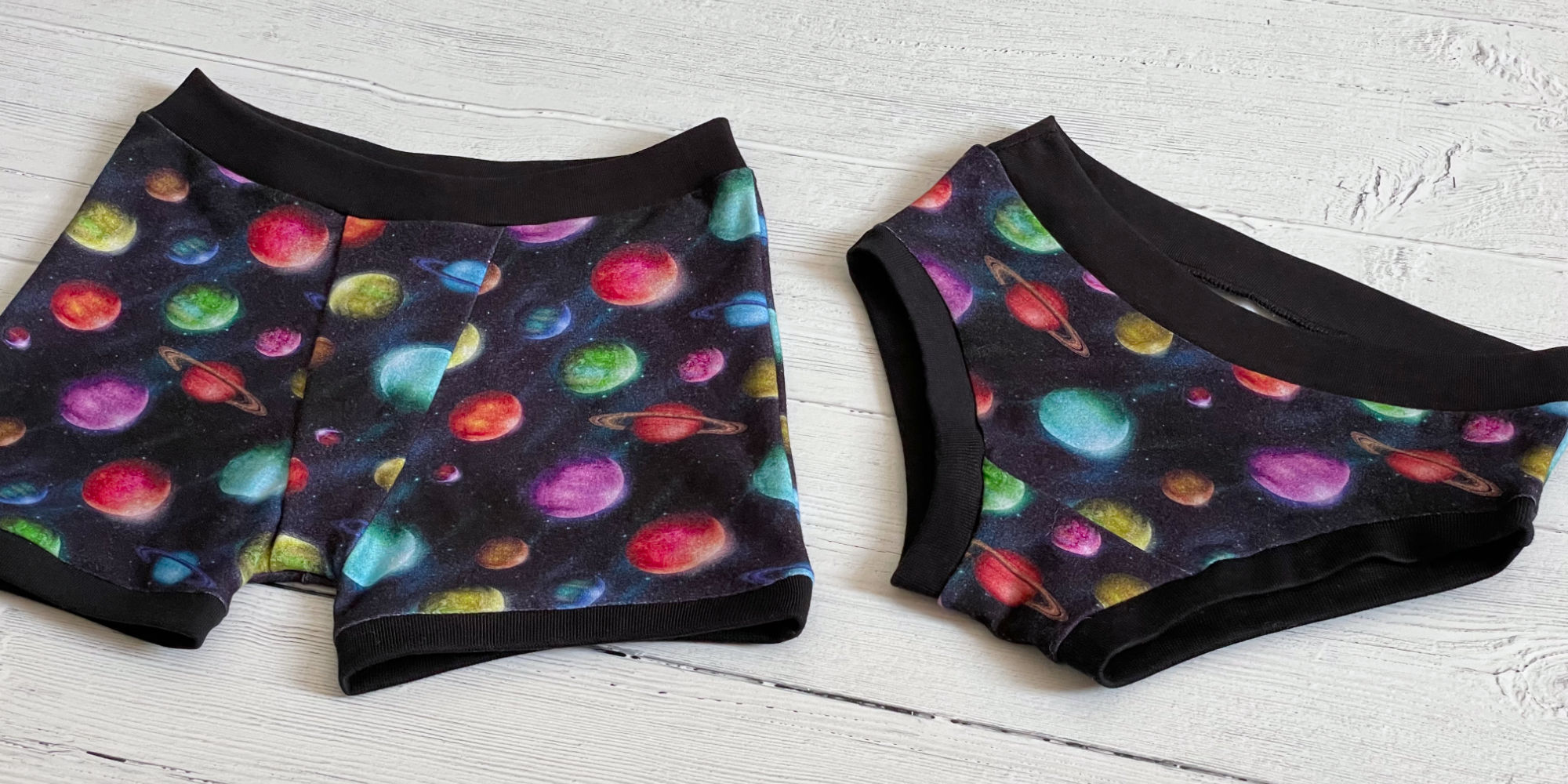 Boxers and briefs made from universe print fabric
