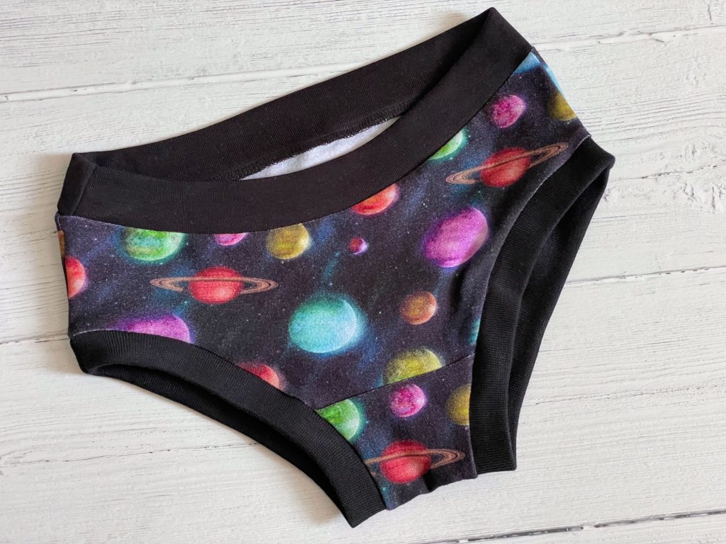underwear made from universe print fabric